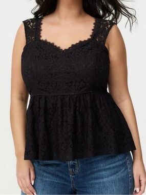 Black Lace Peplum Tank Top